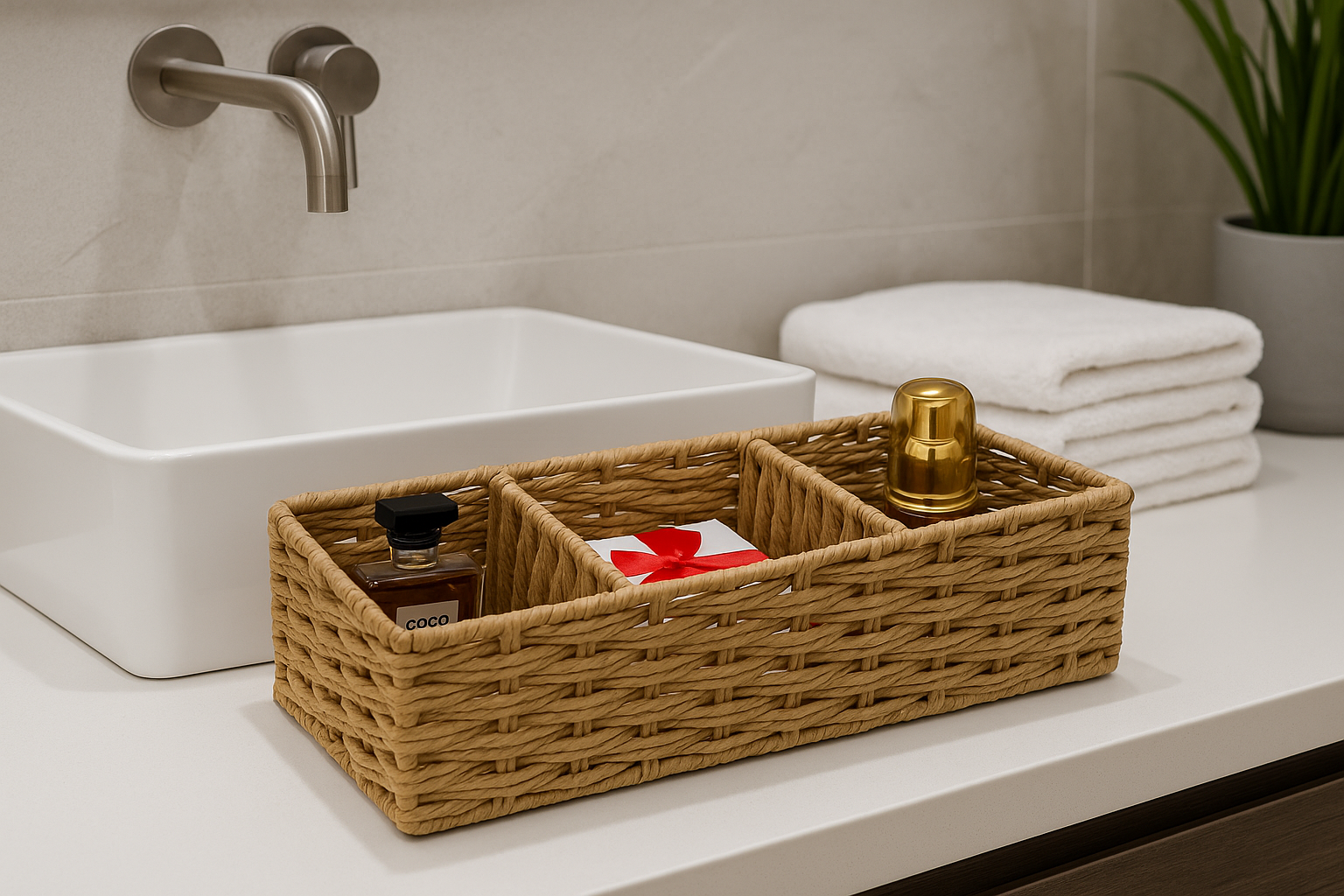 Contenedor multiuso de ratan para baño