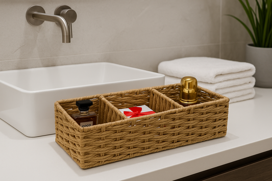 Contenedor multiuso de ratan para baño