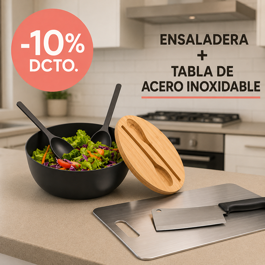 Pack Ensaladera + Tabla Acero Inoxidable