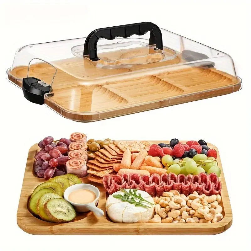 Tabla Para Quesos De Bambú con tapa acrilica