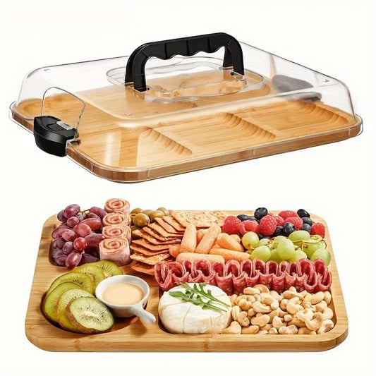 Tabla Para Quesos De Bambú con tapa acrilica