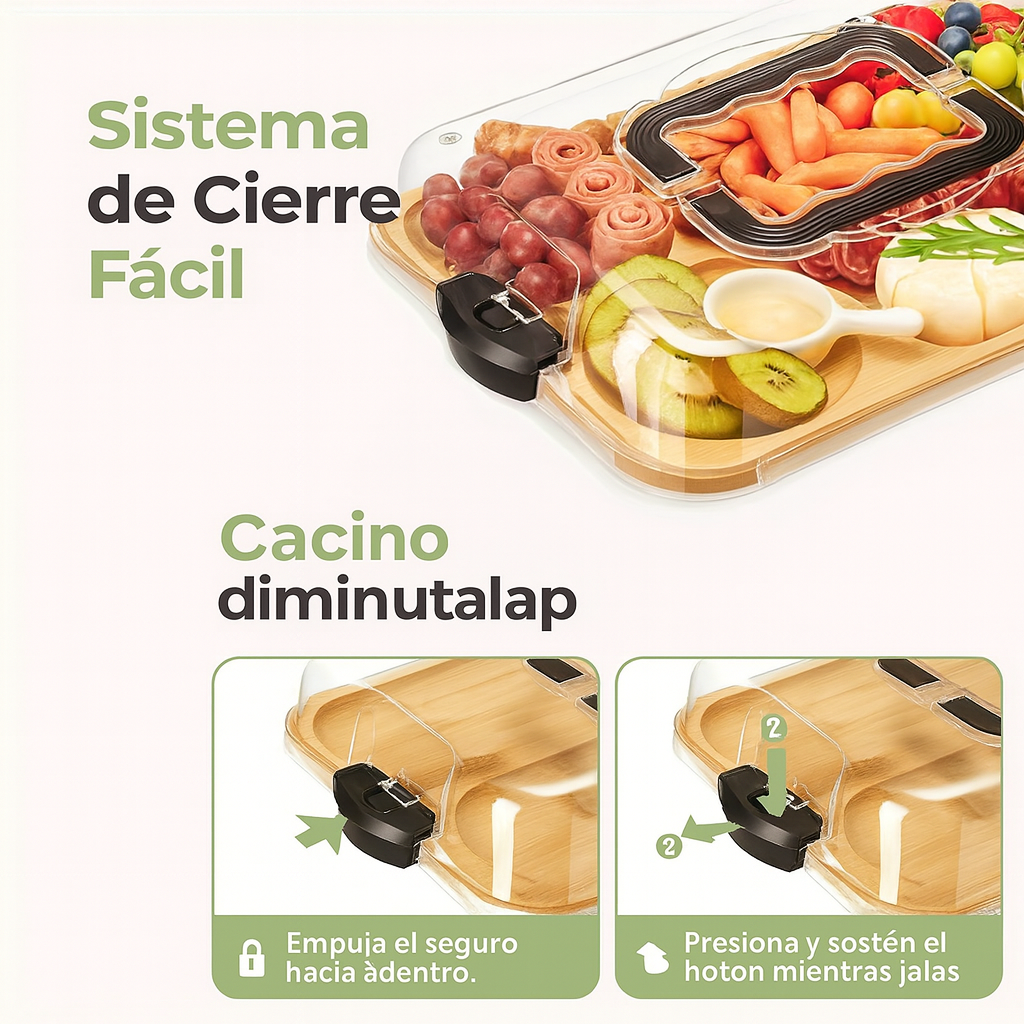 Tabla Para Quesos De Bambú con tapa acrilica
