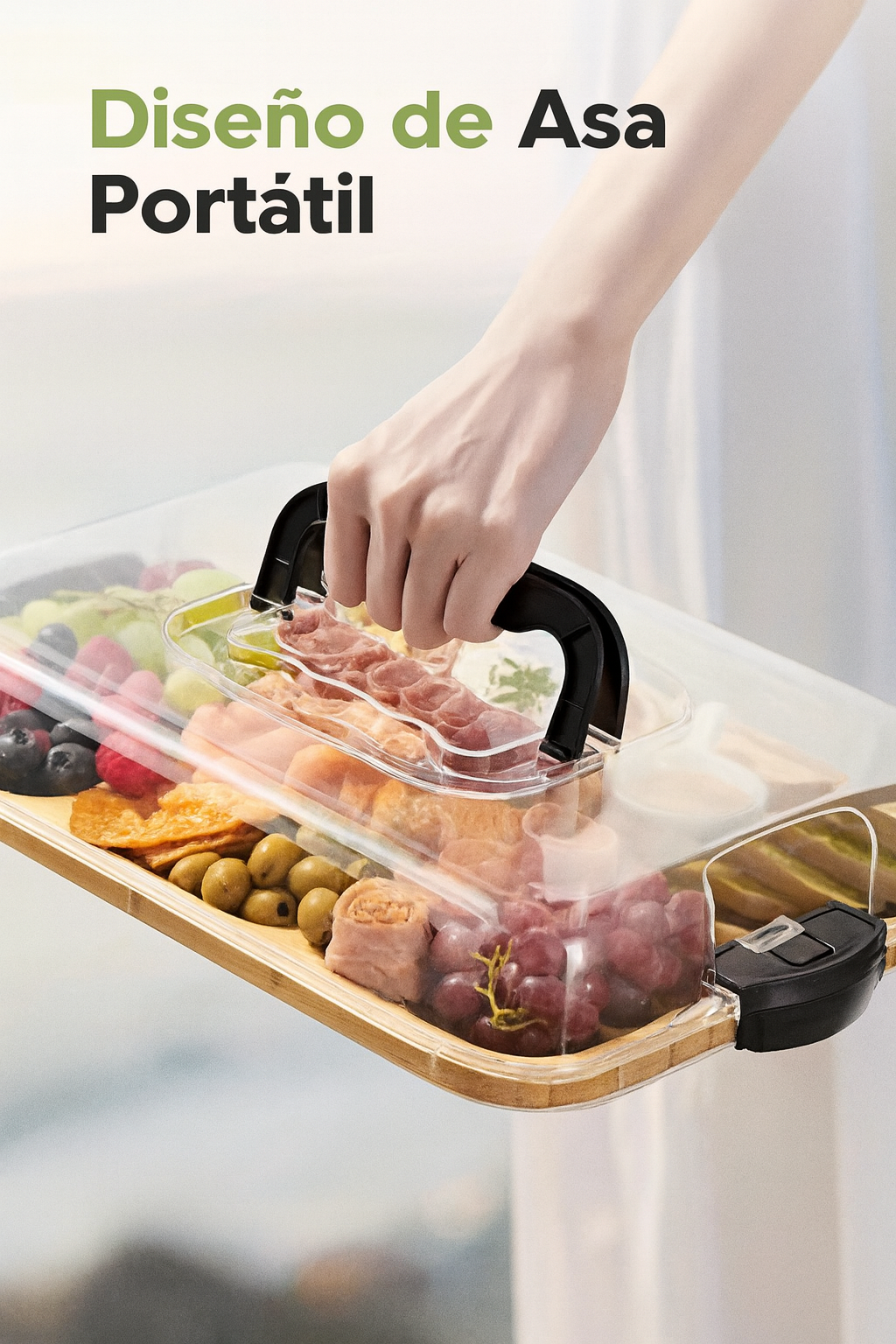 Tabla Para Quesos De Bambú con tapa acrilica
