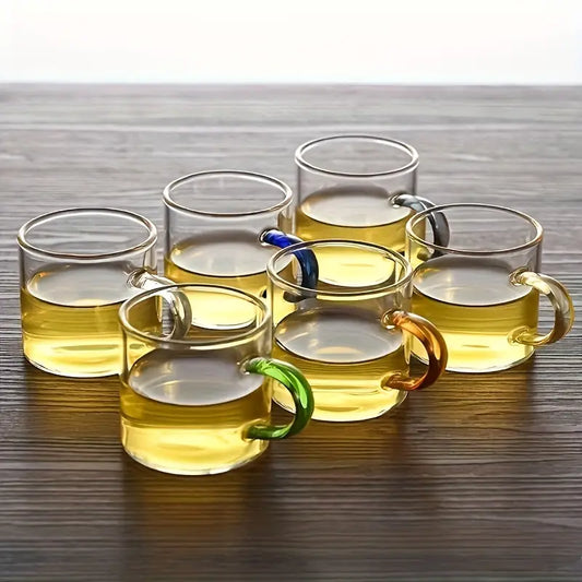 Juego de 6 tazas de vidrio borosilicato con asas de colores de 130ml