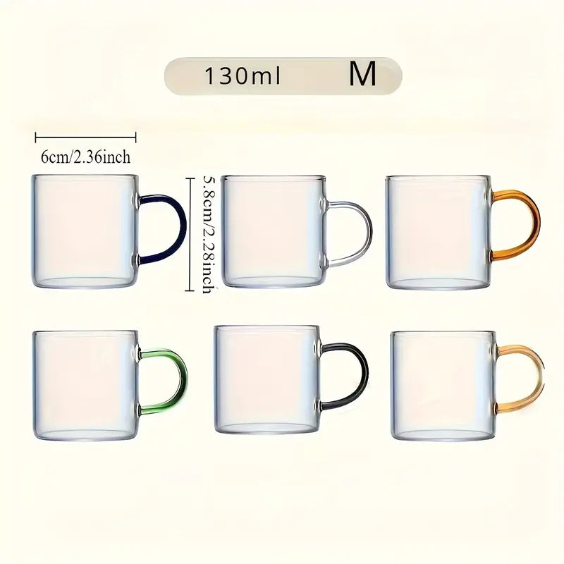 Juego de 6 tazas de vidrio borosilicato con asas de colores de 130ml