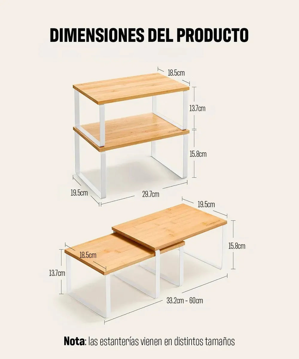 Organizador de Cocina Doble Repisa madera